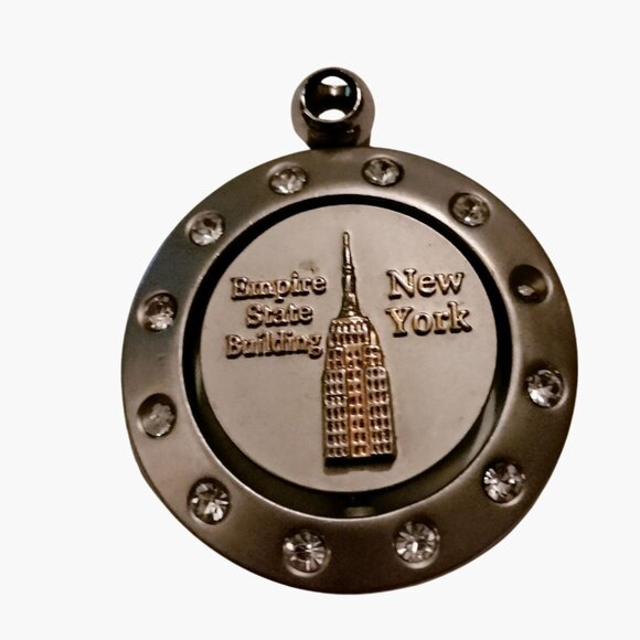 Empire State Building New York Pendant Bag Charm Rhinestone Accents Two Sided - Picture 3 of 5